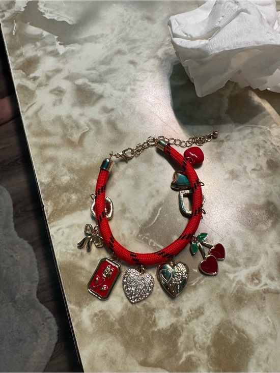 Jewelry - Red Charm Bracelet with Gold Accents - Women Jewelry